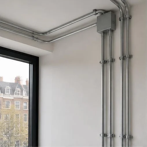 Netjes aangelegde elektrische leidingen in een Amsterdamse woning