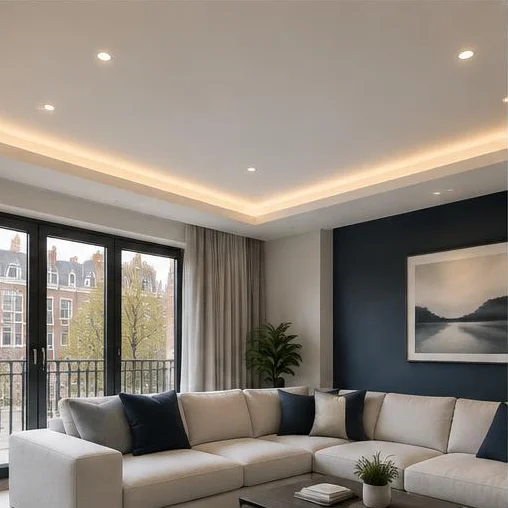Woonkamer met sfeervolle ingebouwde plafondverlichting